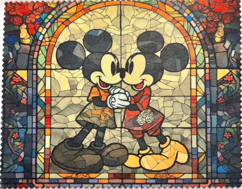 Linge à lunettes/Mickey et Minnie vitrail 1